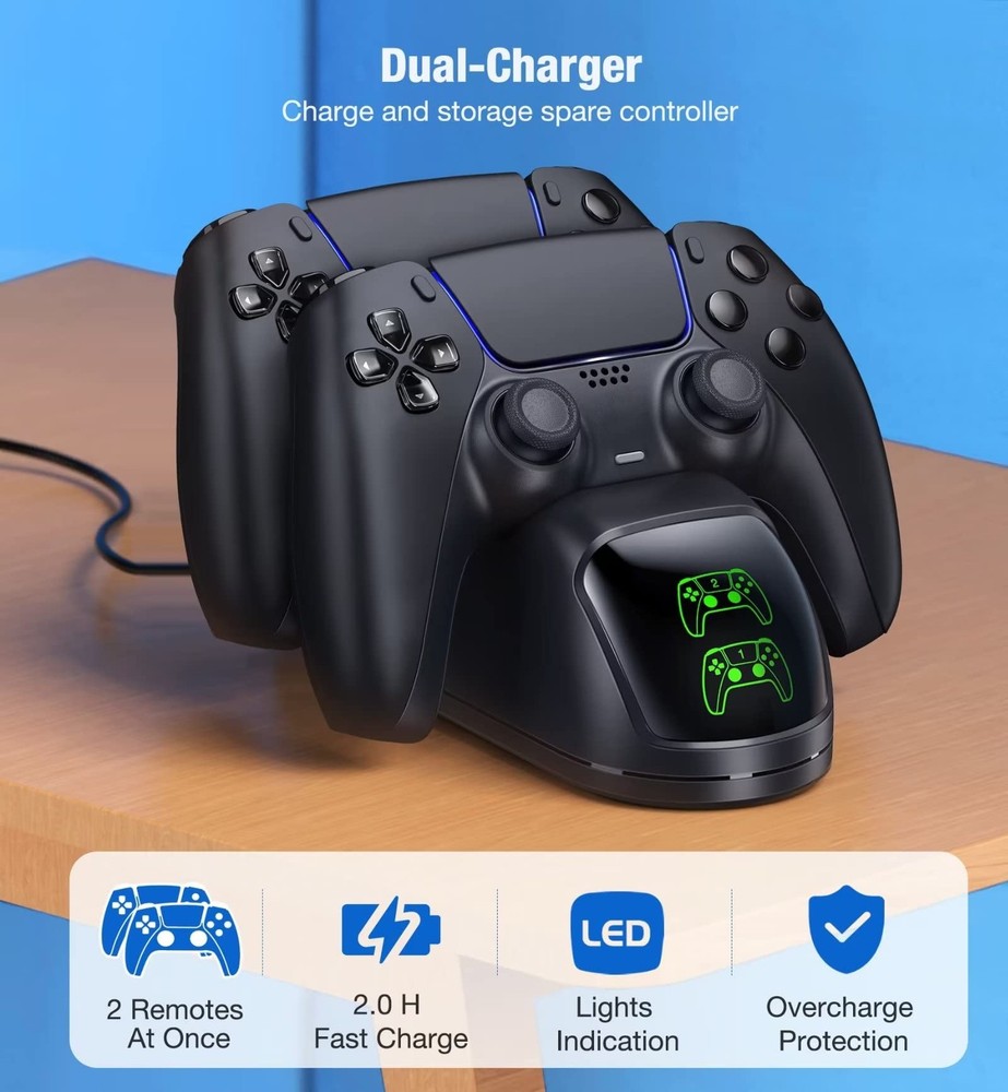 Controller Charging Station for PlayStation 5 Dualsense Controller with Dual ...