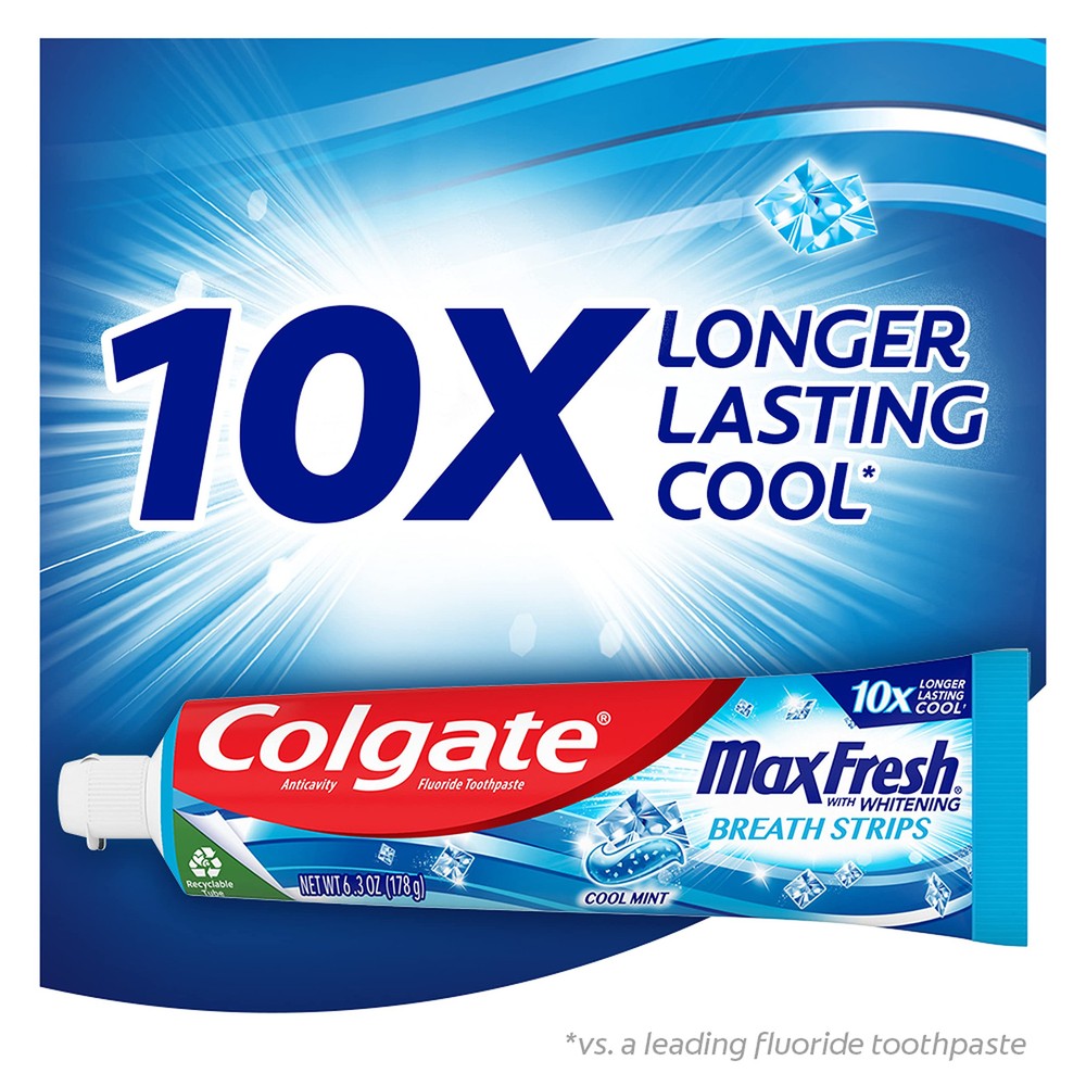 Colgate Max Fresh Whitening Toothpaste 6.3 oz Cool Mint Breath Strips