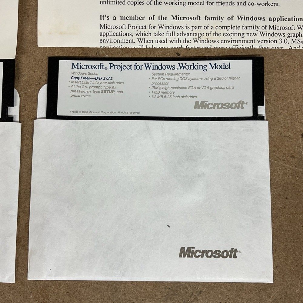 Microsoft Project For Windows Working Model 5.25 Inch Floppy Vintage Computing