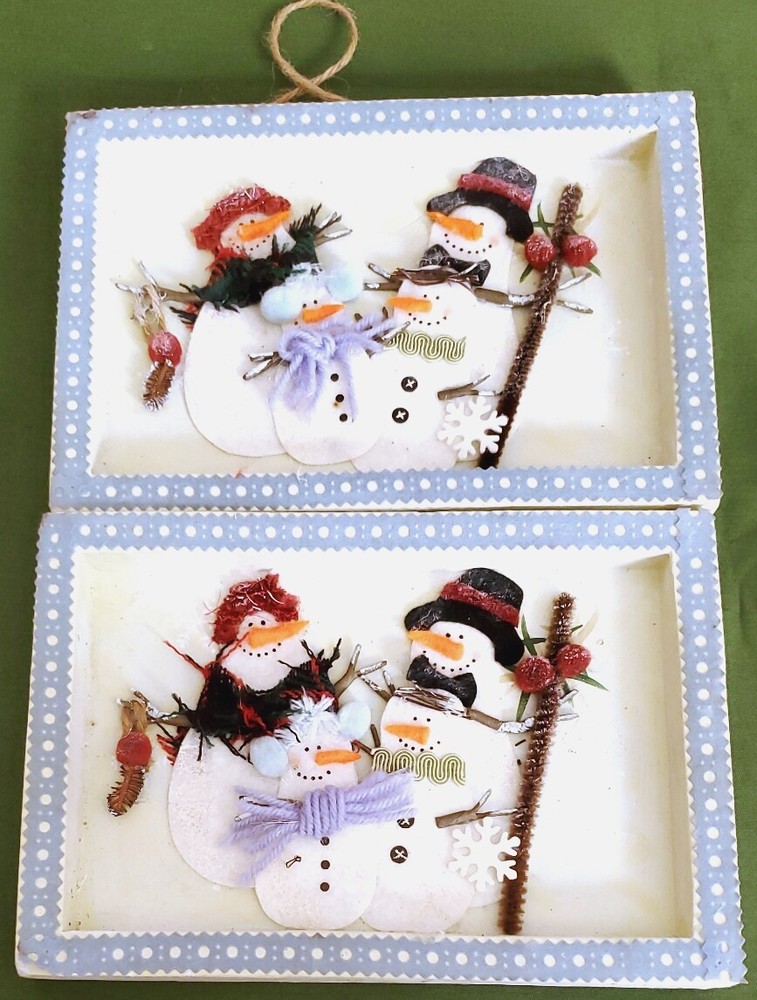 2pc Set Older 5x8 Felt Snowmen Wall Hangings