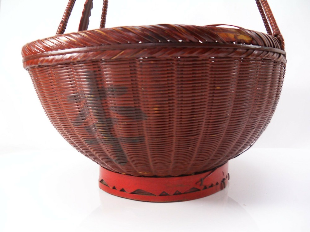 Vintage Large Chinese Red Basket Signed 1950