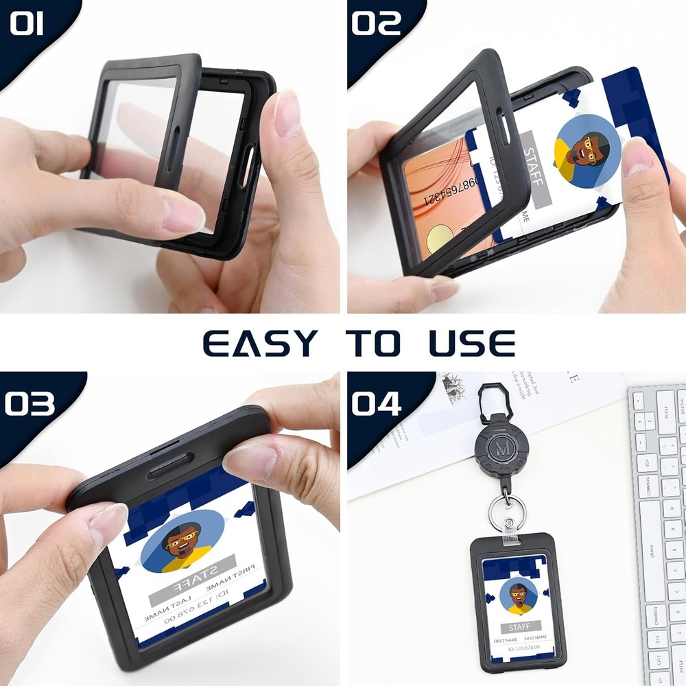 3 Pack Hard Plastic ID Badge Holder Double Sided Vertical Card Case