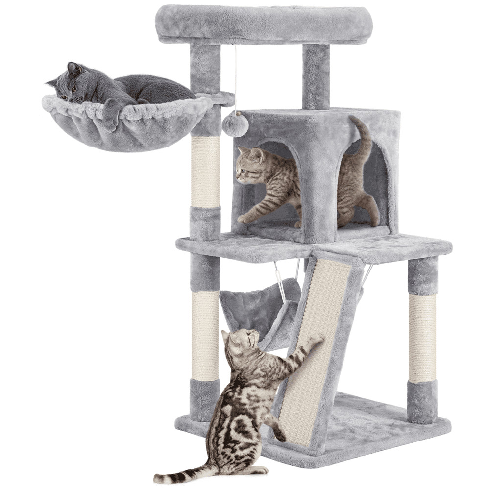 Multi-level Small Cat Tree Tower with Condo, Light Gray