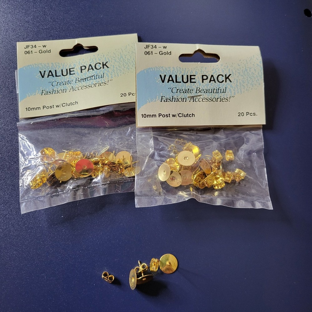 Gold Colored Stud Earring Findings w/Backs