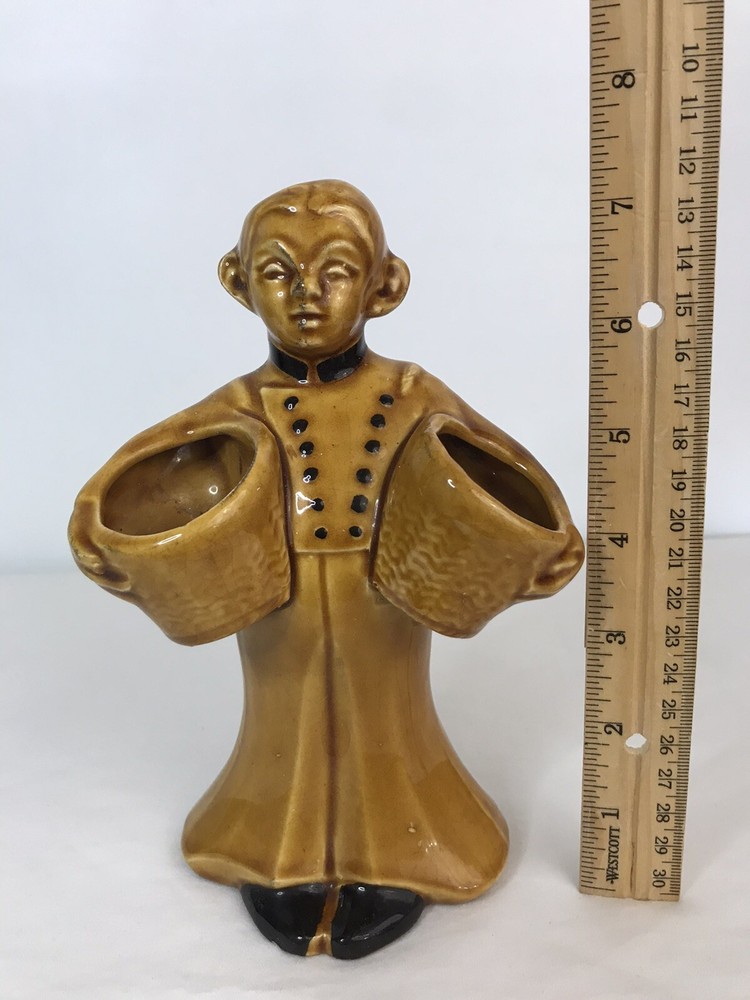 Vintage Ceramic Asian Man Planter Holding Baskets