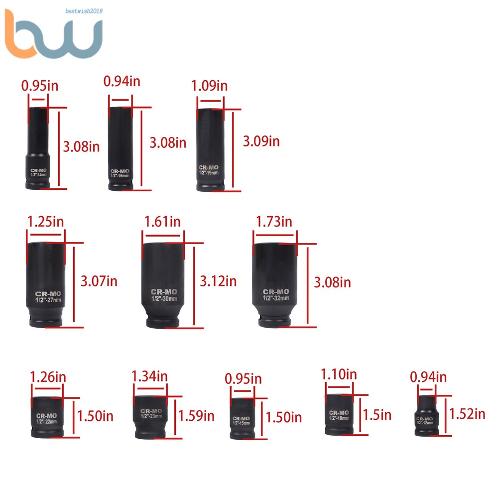 1/2 Inch Drive Deep Impact Socket Tool Set Metric Garage Workshop Tools 35pcs