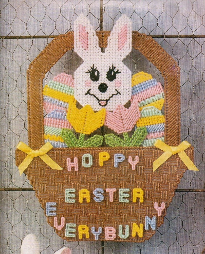 EASTER WALL DECOR BUNNY IN BASKET PLASTIC CANVAS PATTERN INSTRUCTIONS