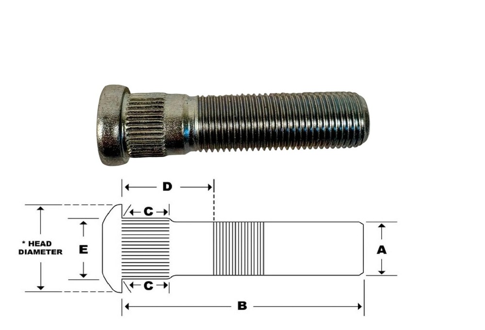 Trailer Hub / Drum Wheel Stud – 9/16"-18 × 2.50" Long, 0.610" Spline