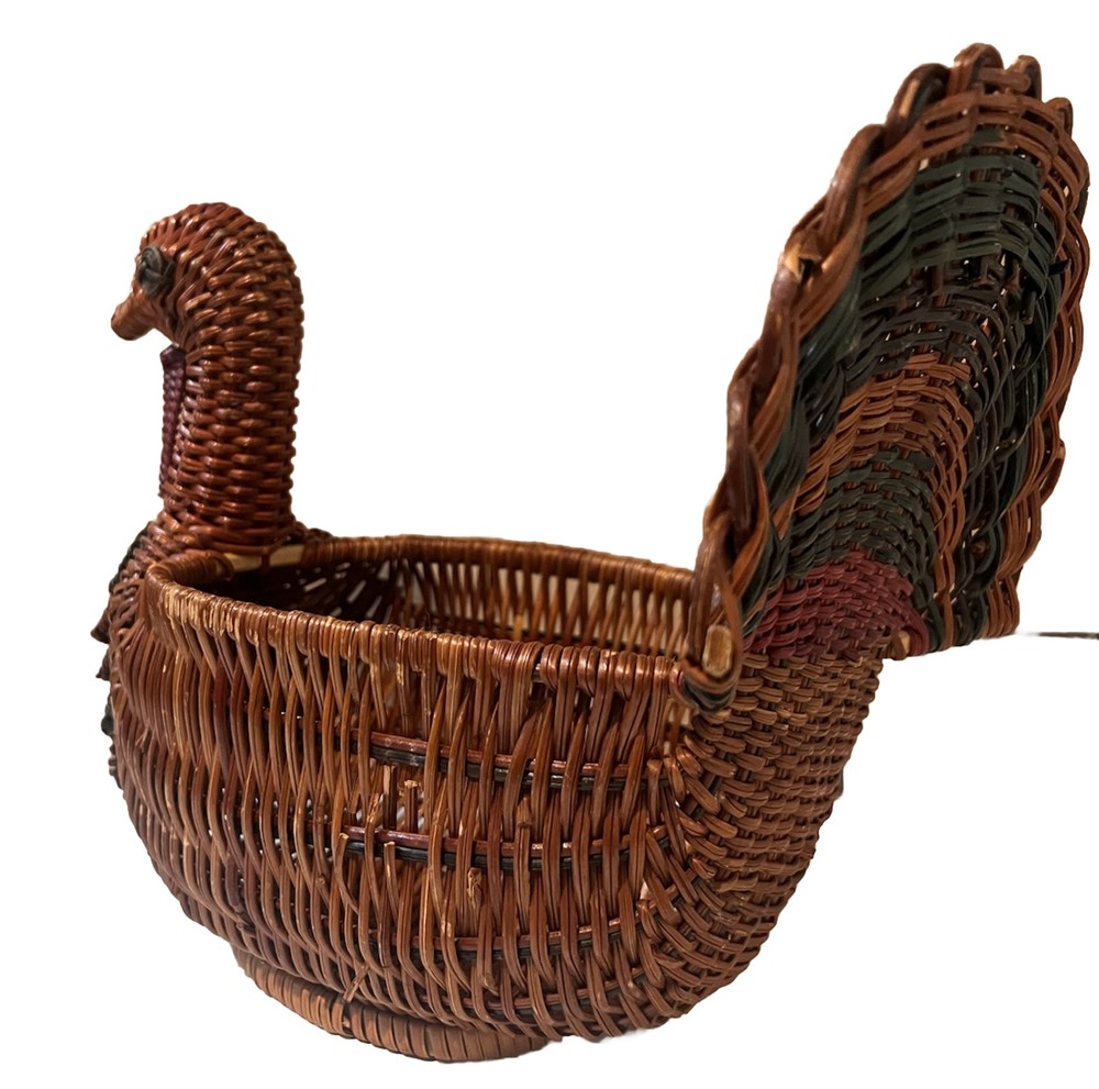 Vintage Wicker Basket Turkey Shape 10”