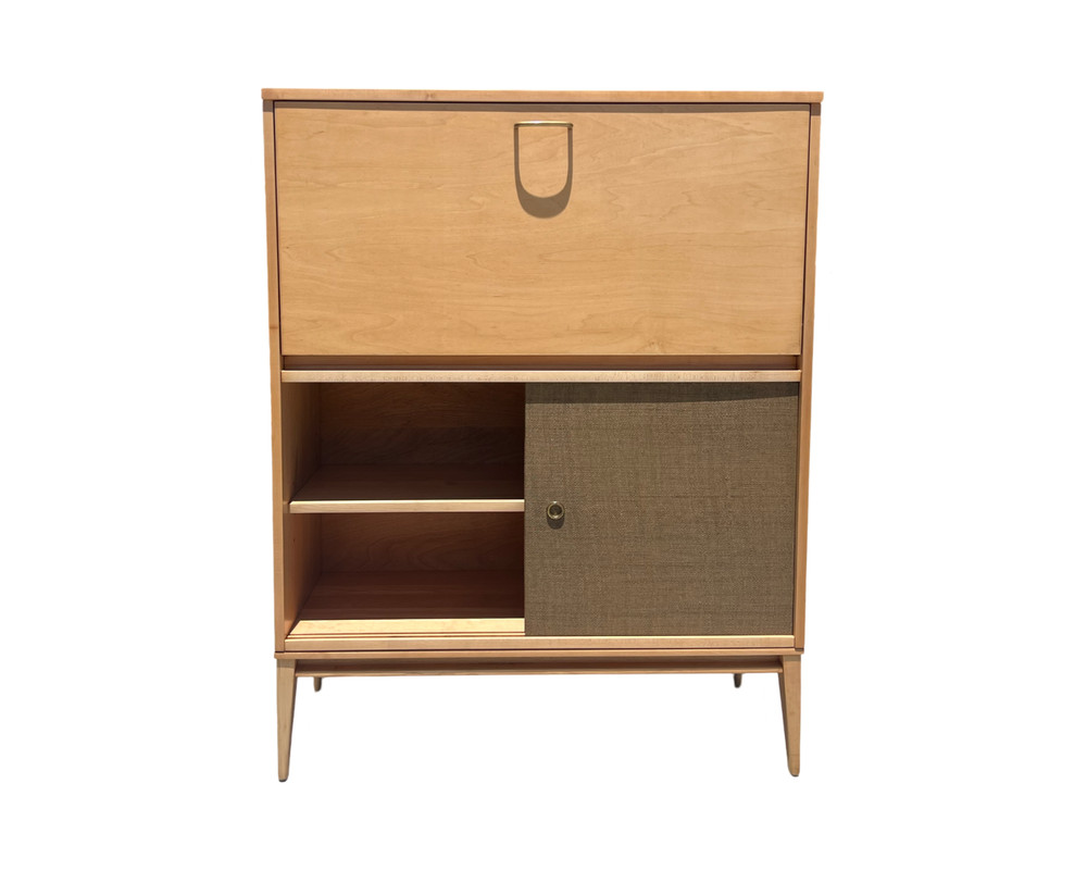 Mid century modern 1950s paul mccobb drop front desk restored brass grass cloth