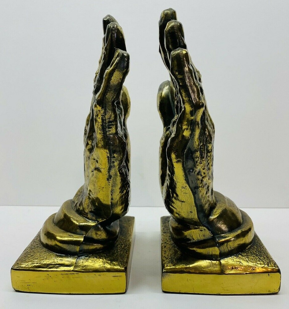 Vintage Cast Metal Brass Bookends 9" Tall