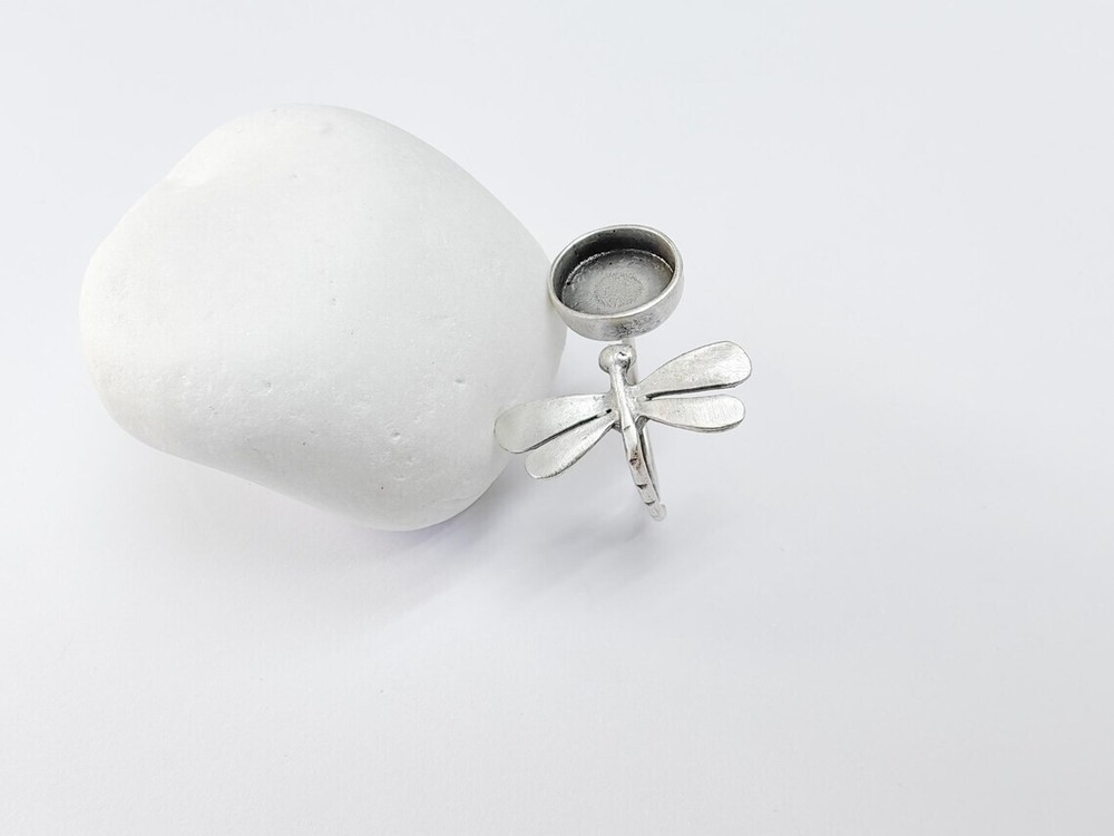 Dragonfly Silver Ring Setting Blank Cabochon Mounting Adjustable 12mm G36734