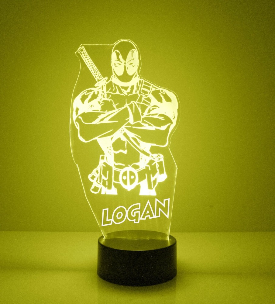 Deadpool, Personalized FREE, LED Night Light Lamp + Remote, Light Up Deadpool