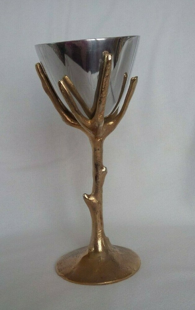 Vintage Brass & Pewter Tree of Life Kiddush Cup - Shabbat Kiddush Goblet
