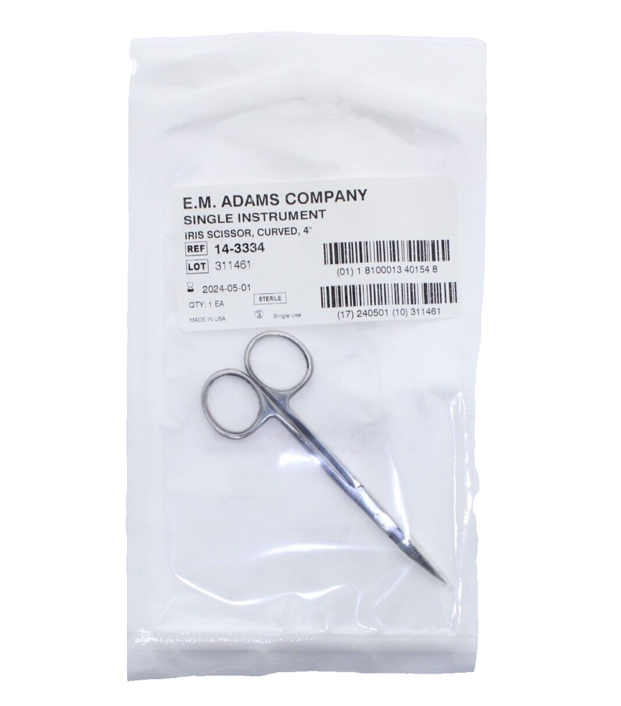 5-PACK / ADAMCO Iris Scissor Curved 4" Sharp - REF: 14-3334 - SEALED / STERILE