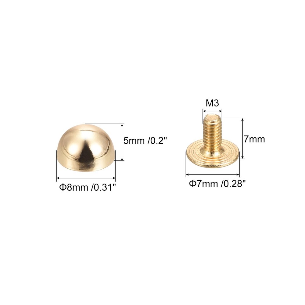 8x5mm Screw Back Rivets Solid Round Head Leather Studs Gold Tone 10 Sets