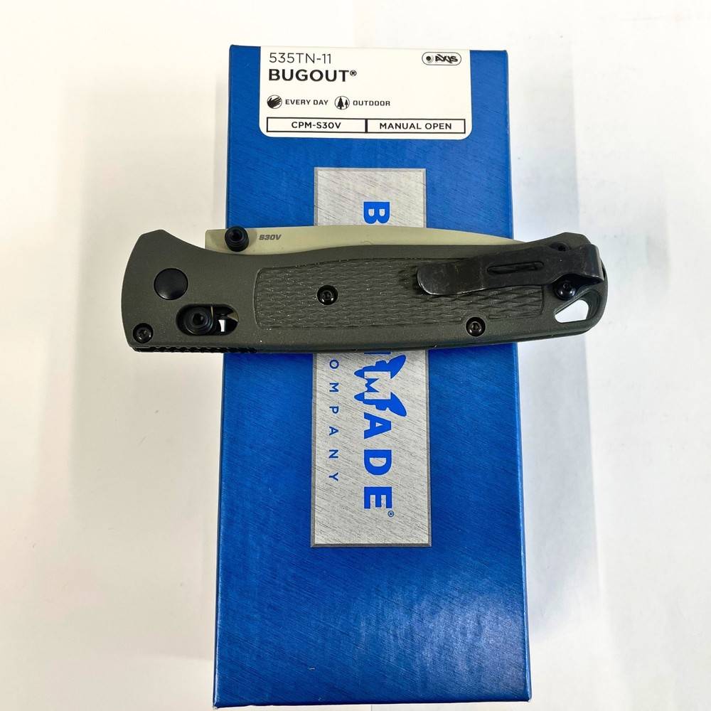 Benchmade 535TN-11 Bugout Folding Knife, Dark Olive Grivory Handle, Drop-Point (