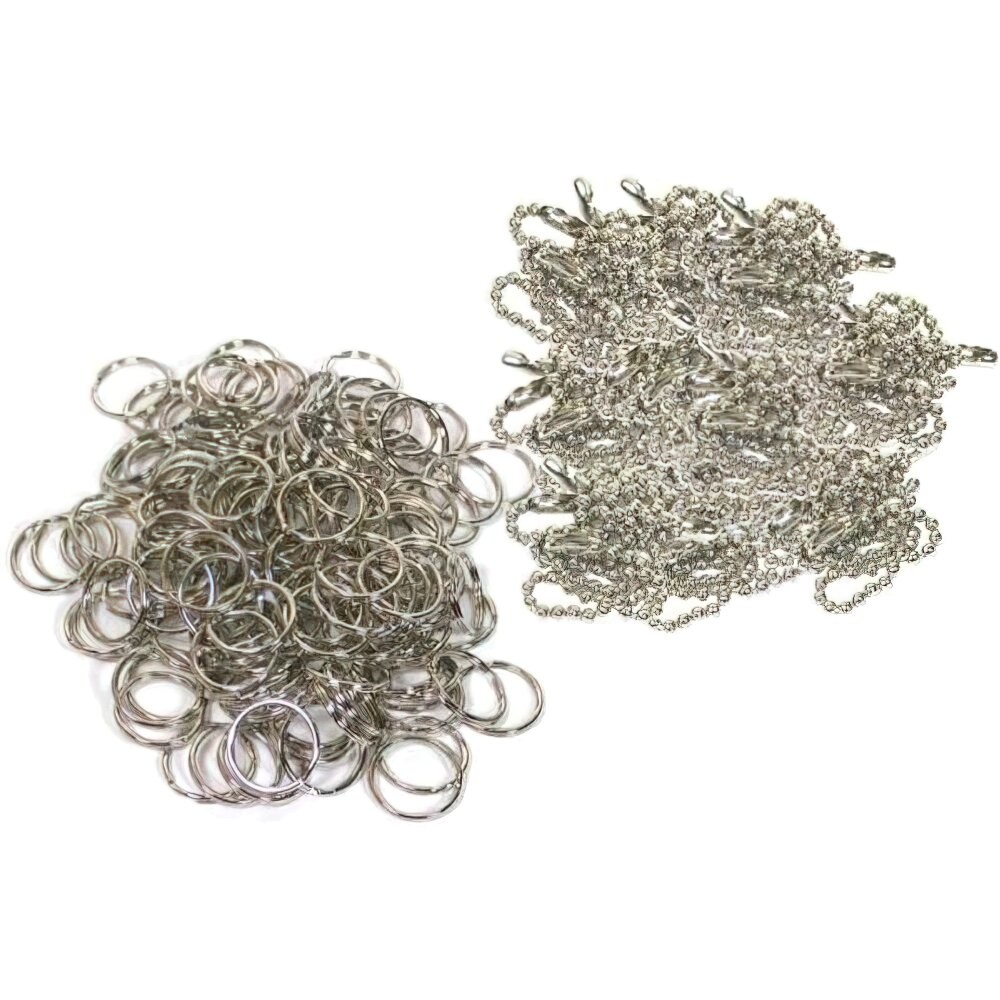 100 Ball Chains & 100 24mm Split Rings for Keychains