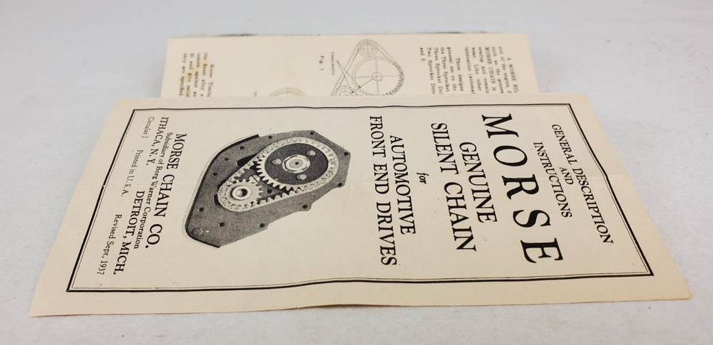1937 Morse Chain Co Front End Drives Silent Chain Description & Instructions VG