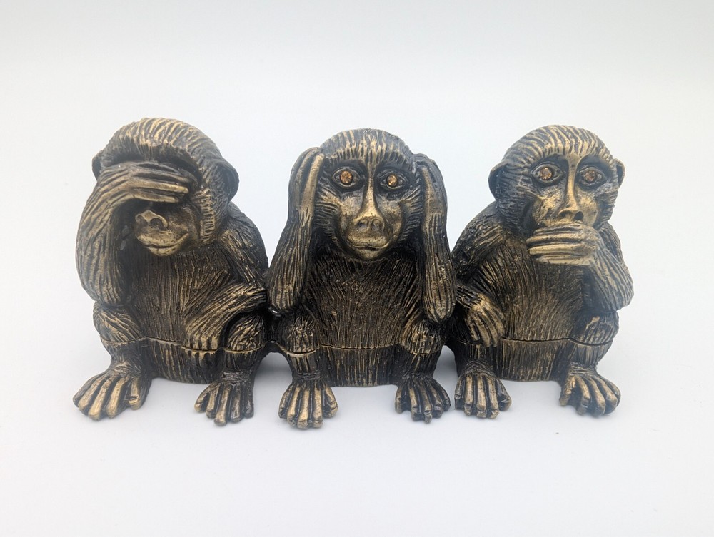 Impulse Bronzetone Metal Keepsake Box Three Monkeys