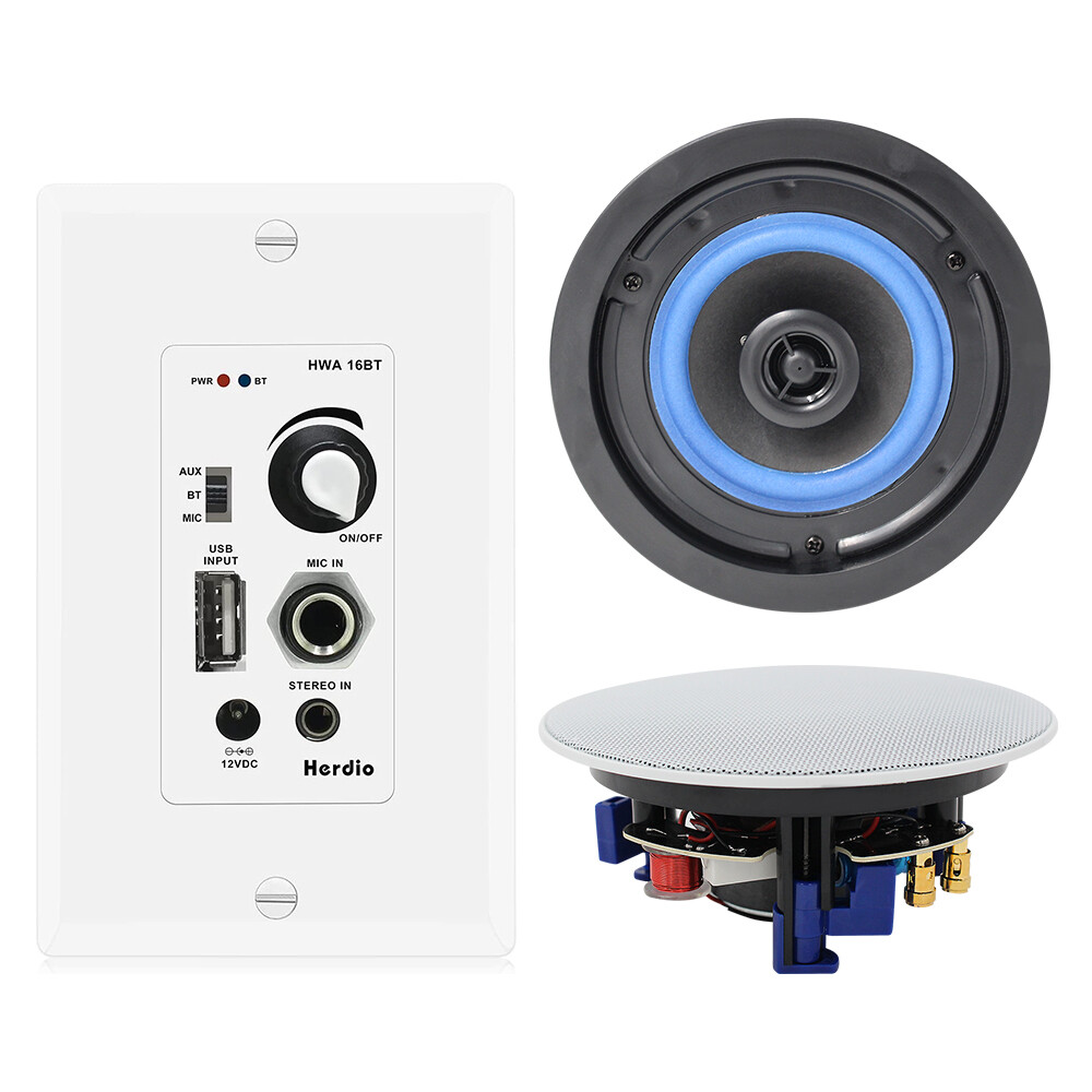 Herdio 4Pcs 4" Bluetooth Ceiling Speakers +4 Channel Amplifier Receiver Theater