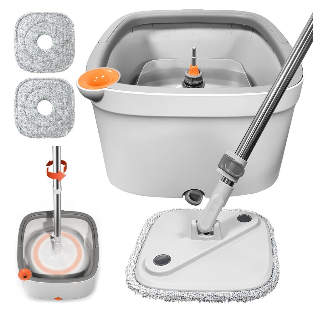 Spin Mop and Bucket System, Includes Spin Mop, Dual Compartment Mop Bucket fas