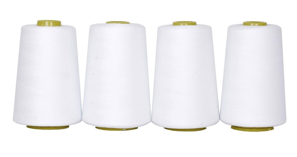Overlock Machine Thread, 4 Cones White Polyester, 24000 Yards, 40S/2