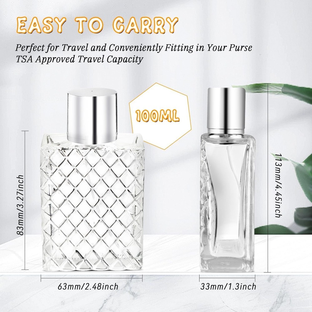 6 Pack Refillable Spray Bottles Perfume Atomizer, 100ML 3.4Oz Glass Empty Fine M