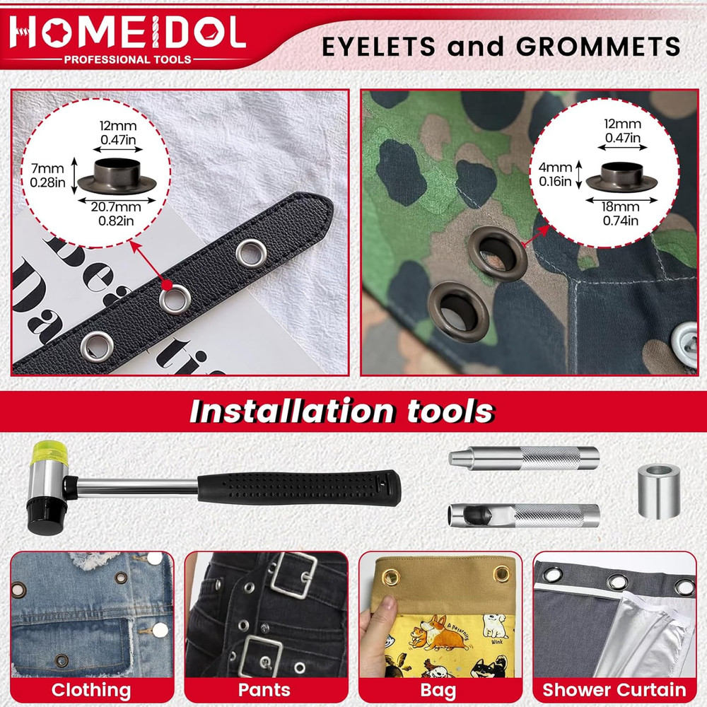 120 Sets 1/2 Inch Grommet Tool Kit with 4 Install Tools for DIY Projects