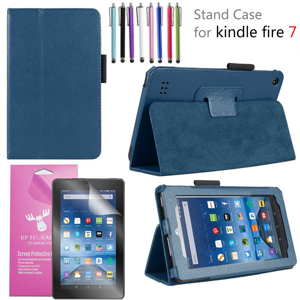 Folio Leather Smart Case For Amazon Fire 7 tablet, 7” display 2022 Release Cover