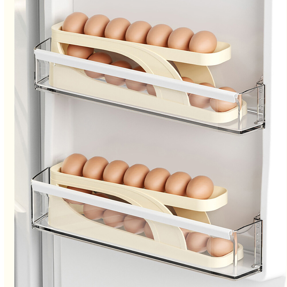 Rolldown Refrigerator Egg Dispenser Auto Rolling Egg Holder 2 Tiers Storage Rack