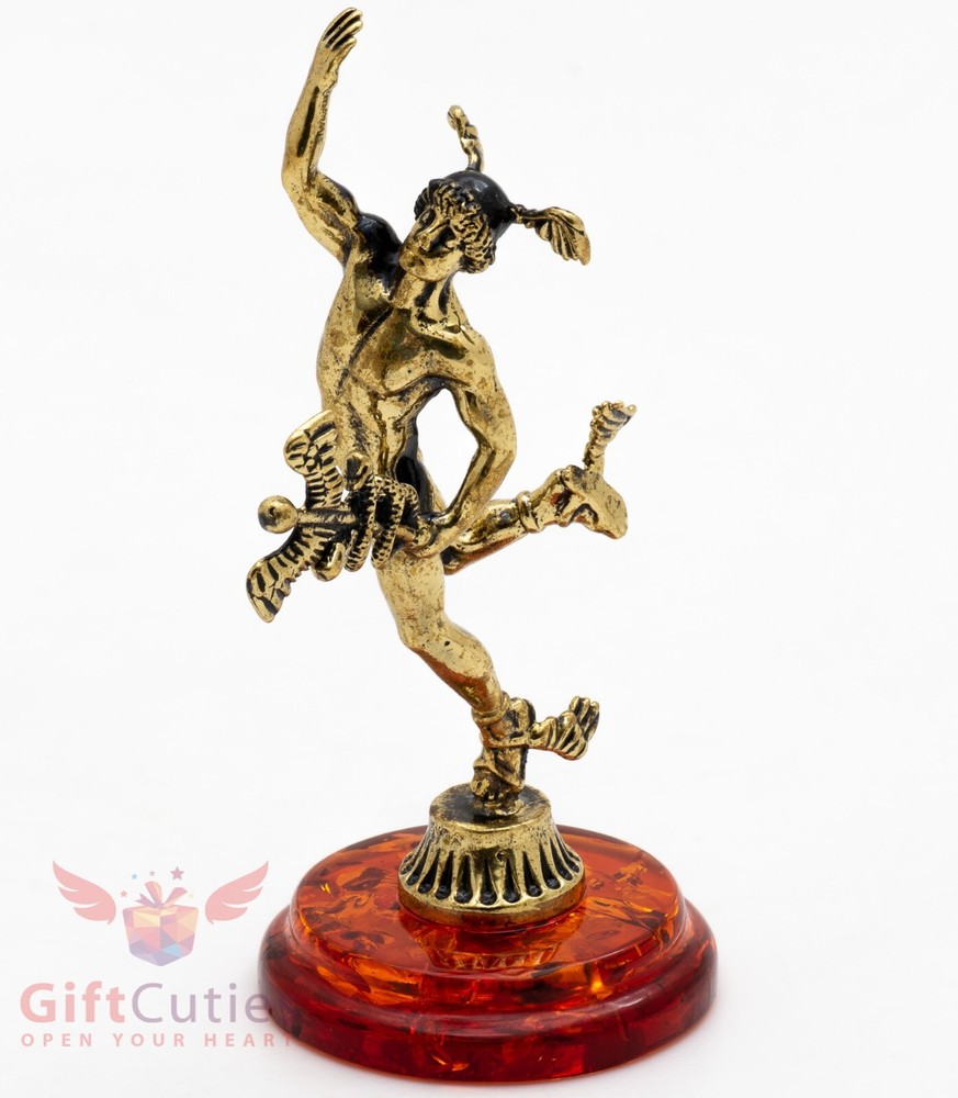 Solid Brass Amber God of Commerce Hermes or Mercury Figurine IronWork