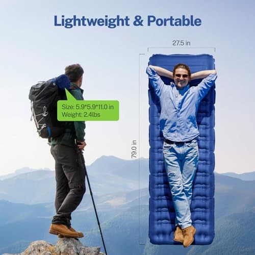 Sleeping Pad for Camping, 6" Extra-Thick Reinforced Camping Single Blue