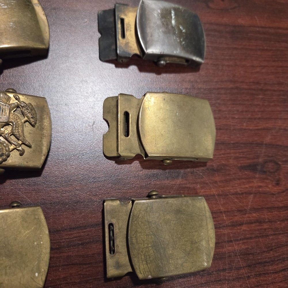 6 Vtg U.S. Military Solid Brass Belt Buckles