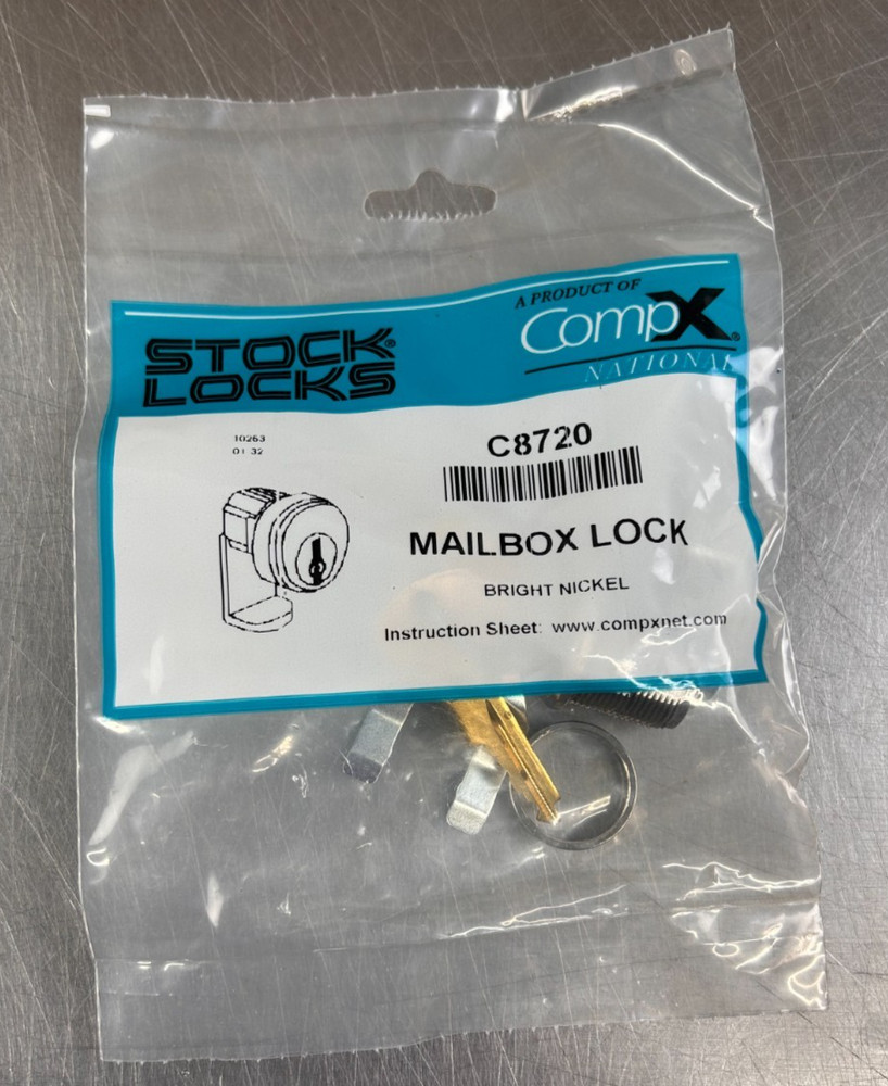 CompX National C8720 Mail Box Lock Cam Bright Nickel With 2 Keys NEW