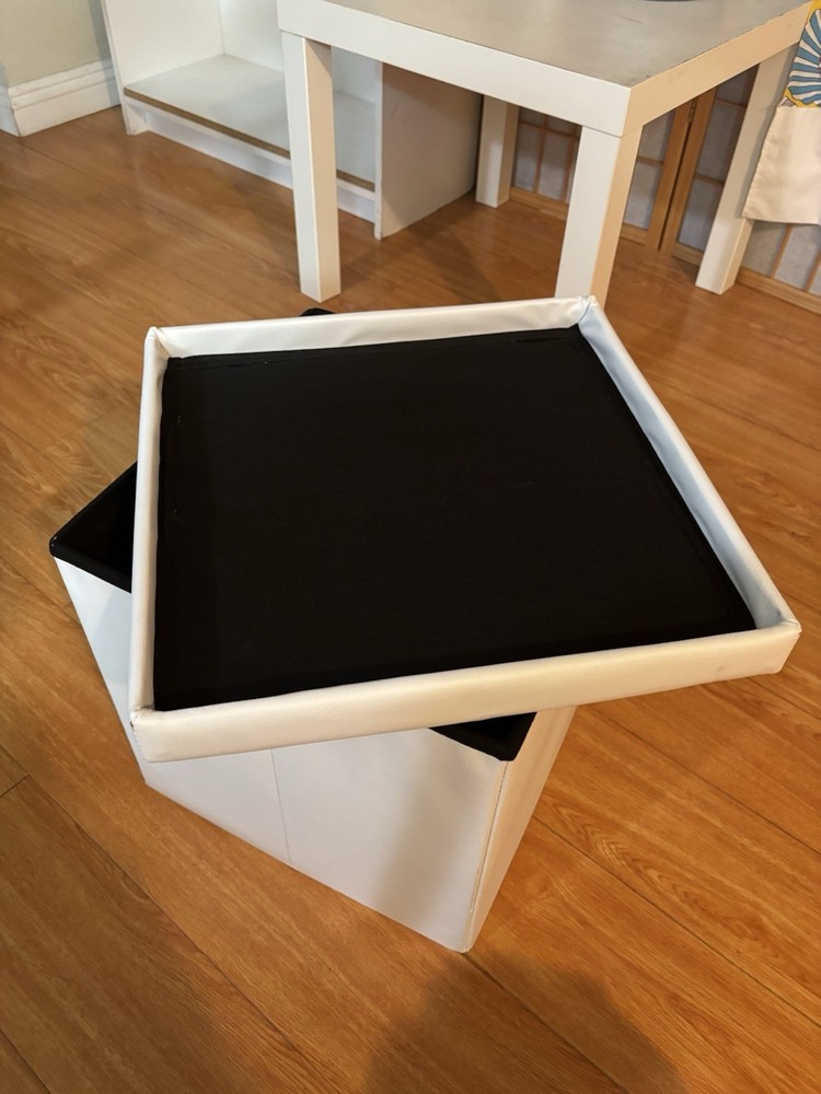 White Faux Leather Square Storage Ottoman with Compartment