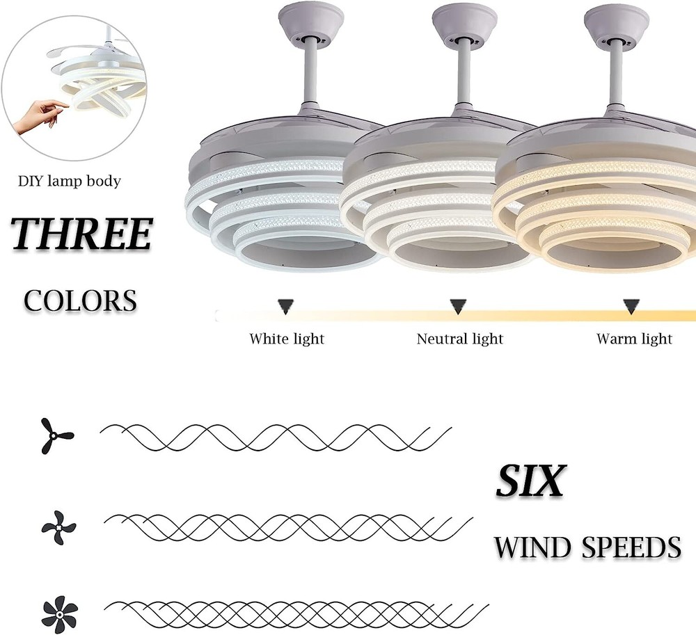 Modern Ceiling Fan with Light,42'' Smart Ceiling Fan with Remote Control, White