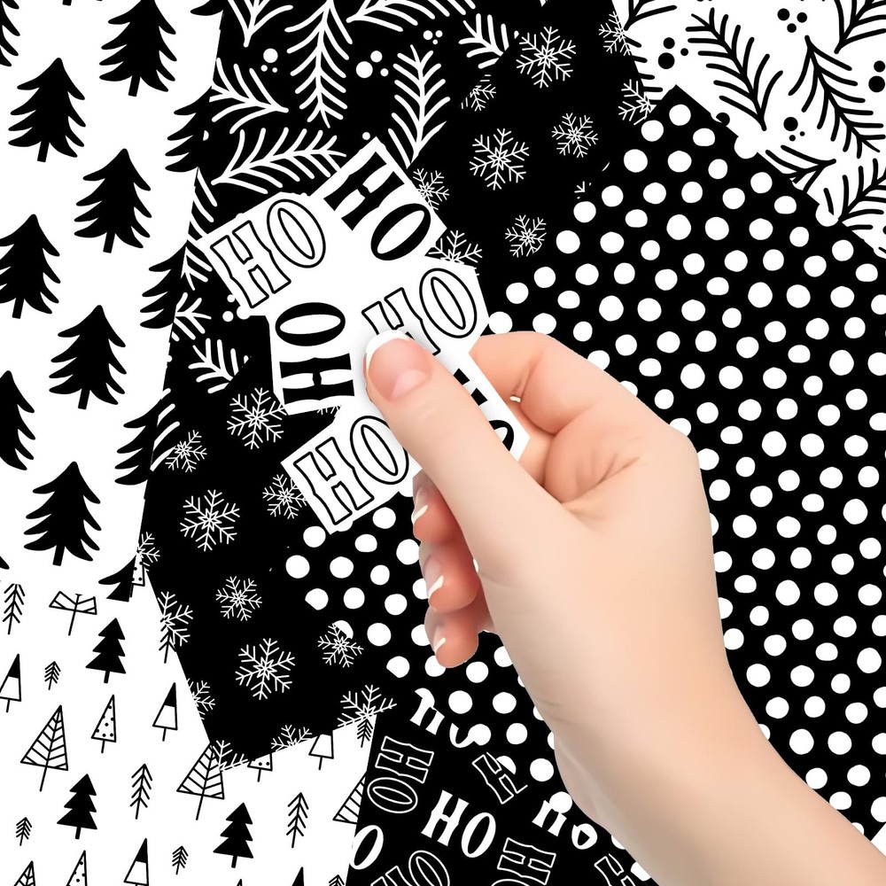 24 Sheets 12x12 Inch Black White Christmas Pattern Scrapbook Craft Paper