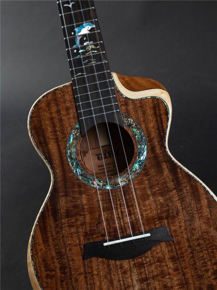 Tiki Solid Koa Cutaway Tenor Ukulele (Abalone Inlay)