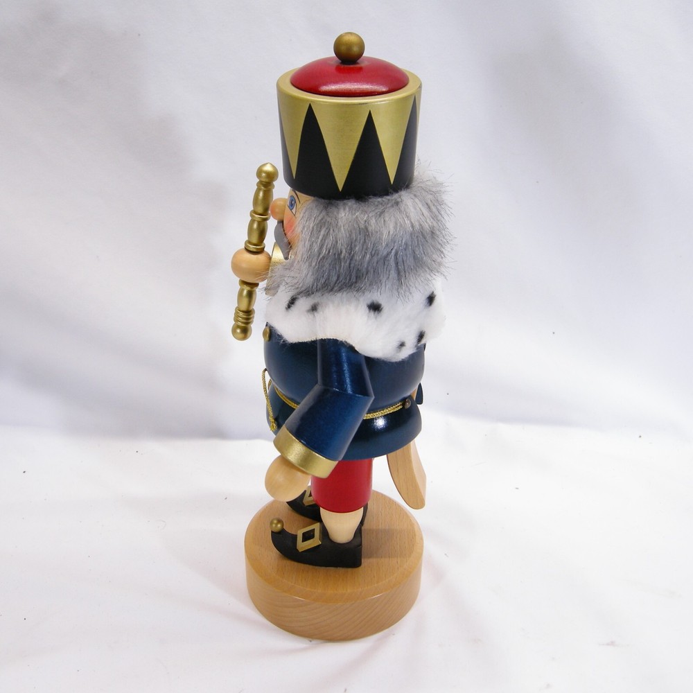 Seiffener Nutcracker Blue King Crown Scepter German Nutcracker 13" - VGC