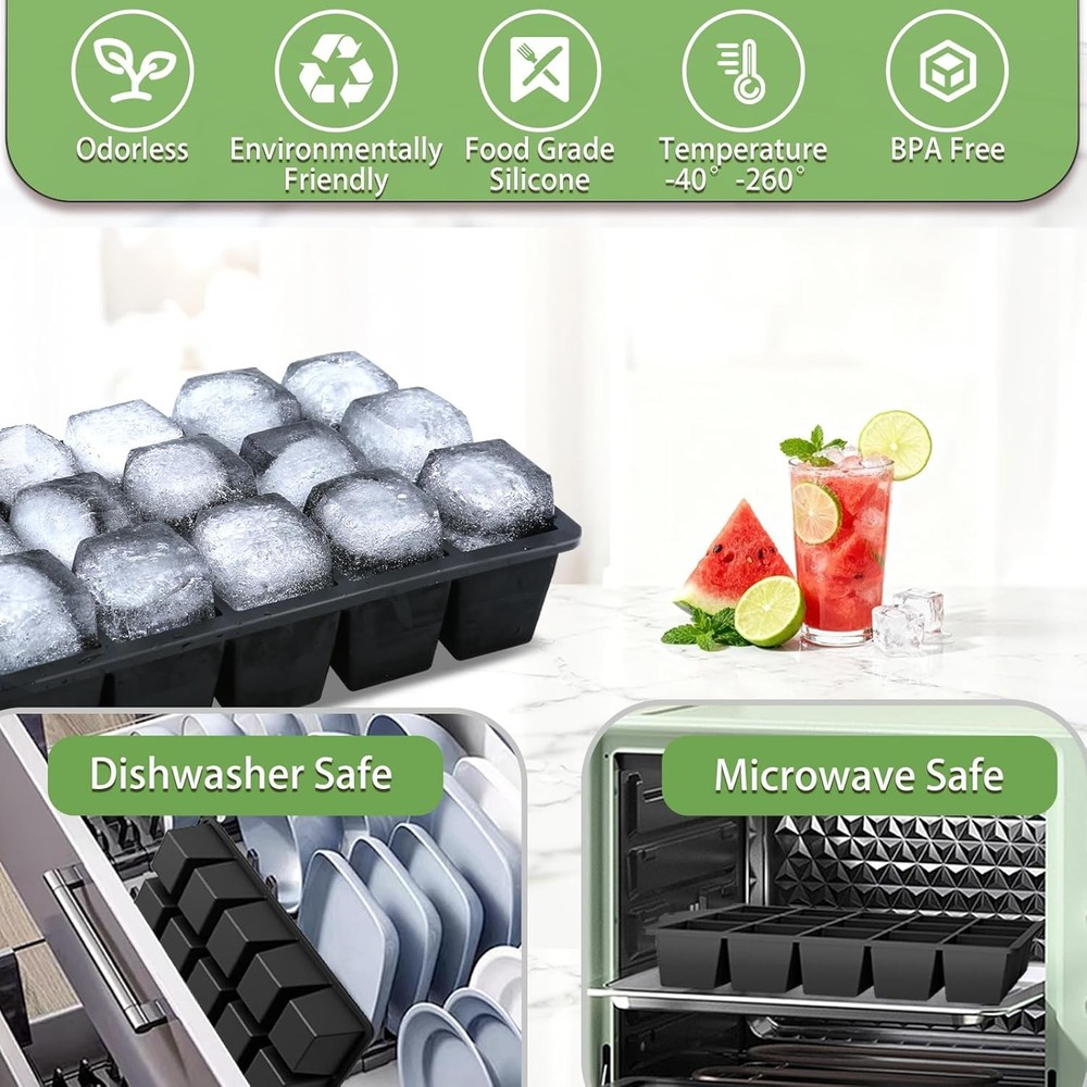 Ice Cube Trays for Freezer, 2 Pack Easy Release Slicone Ice Cube Tray with Lid,
