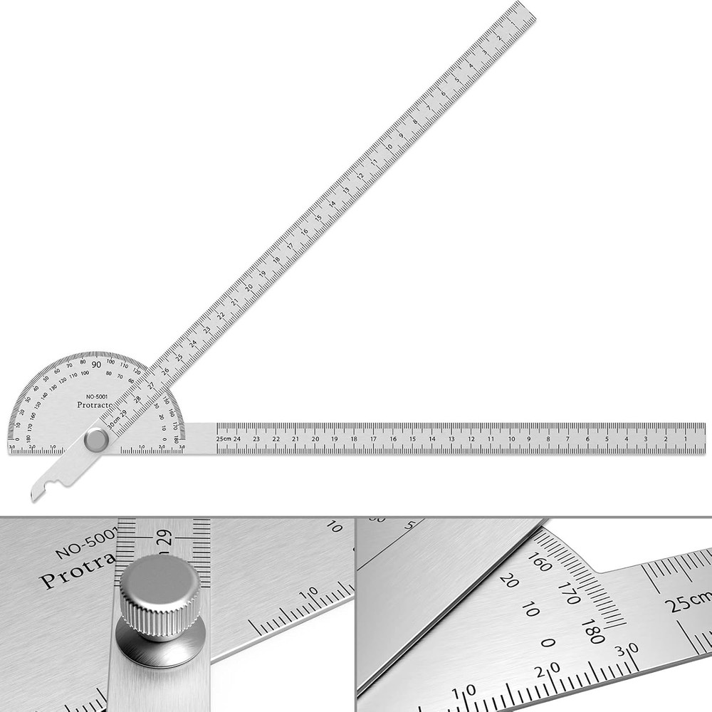 Stainless Steel Protractor 180 Degrees Two Arm Ruler Adjustable Angle Protractor