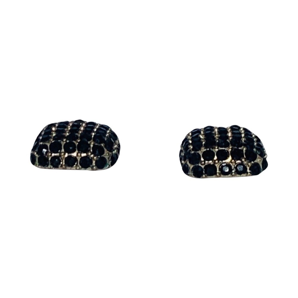 Black Earrings Crystal Square Stud .5" Classic Minimalist Vintage