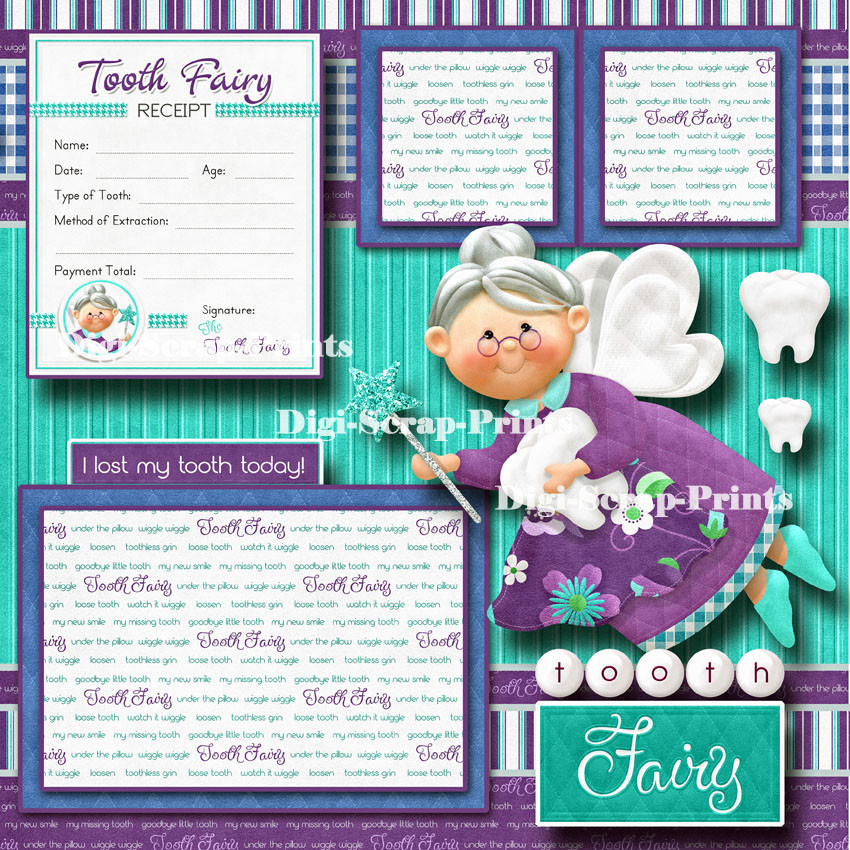 TOOTH FAIRY ~ 2 premade scrapbook pages paper piecing printed layout ~ DIGISCRAP