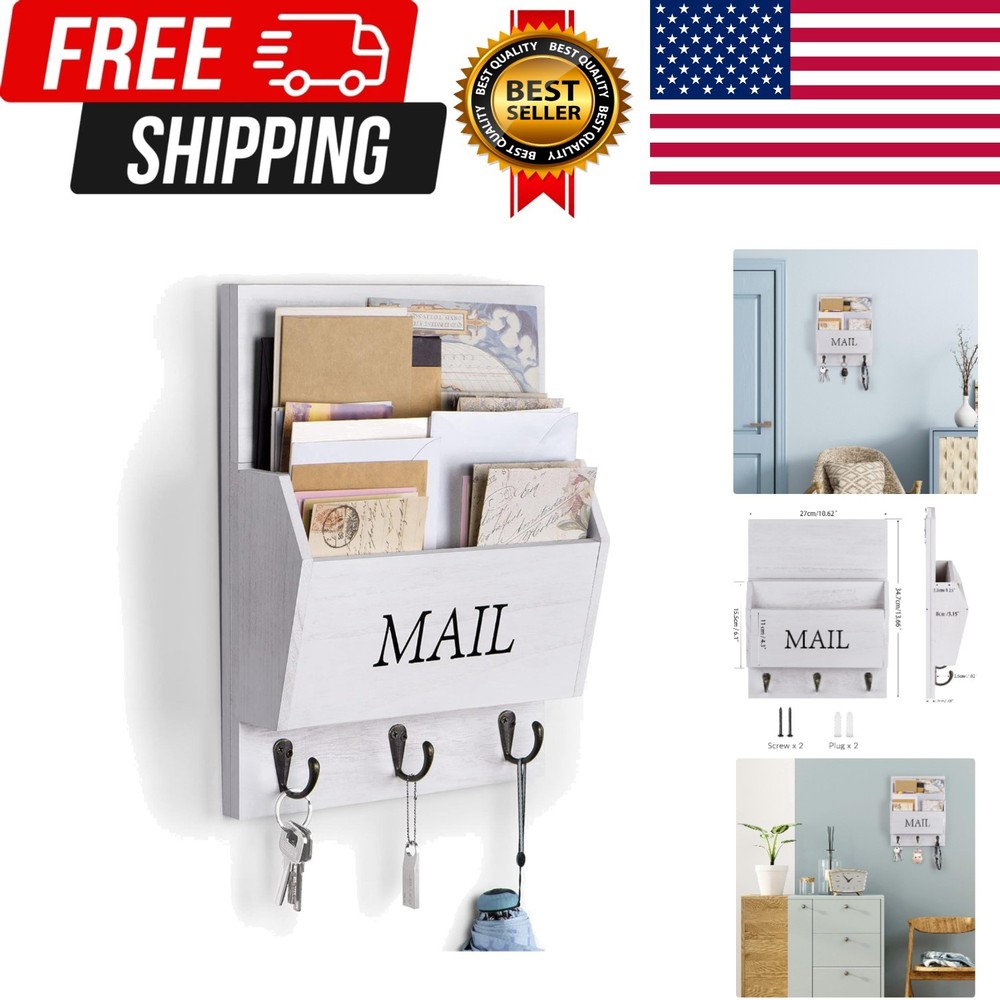 Mail Organizer with Key Holder for Wall Decorative Mail Sorter Wall Mounted, ...