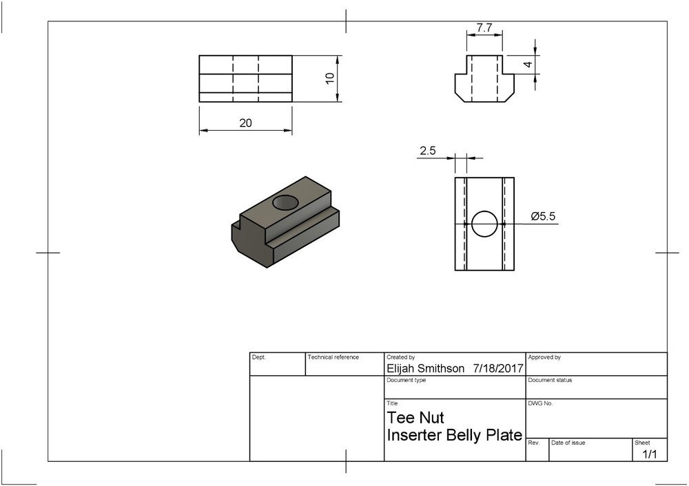 3d Printed ABS Filament Inserter Belly-Plate Tee Nut, Unthreaded. (10 pack)