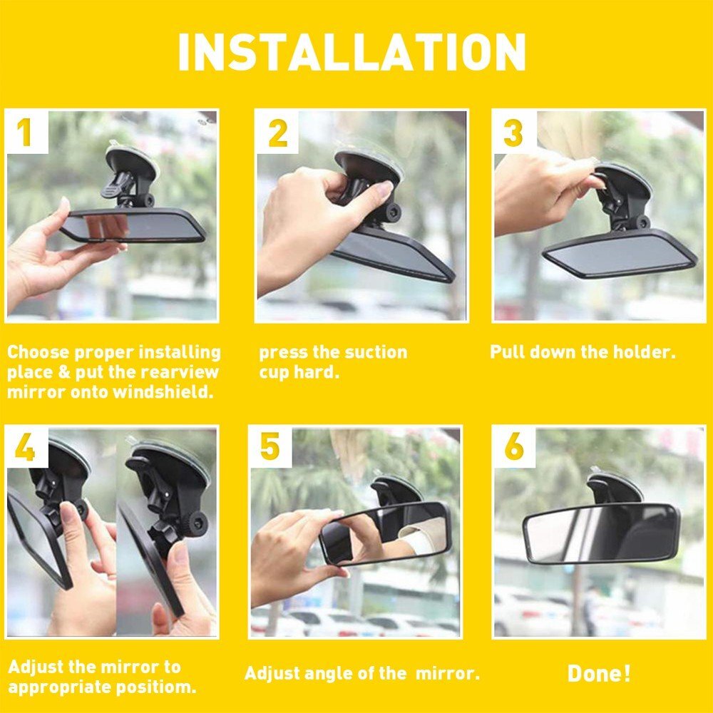Car Interior Rear View Wide Mirror Flat Suction Cup Universal Angle Adjustable