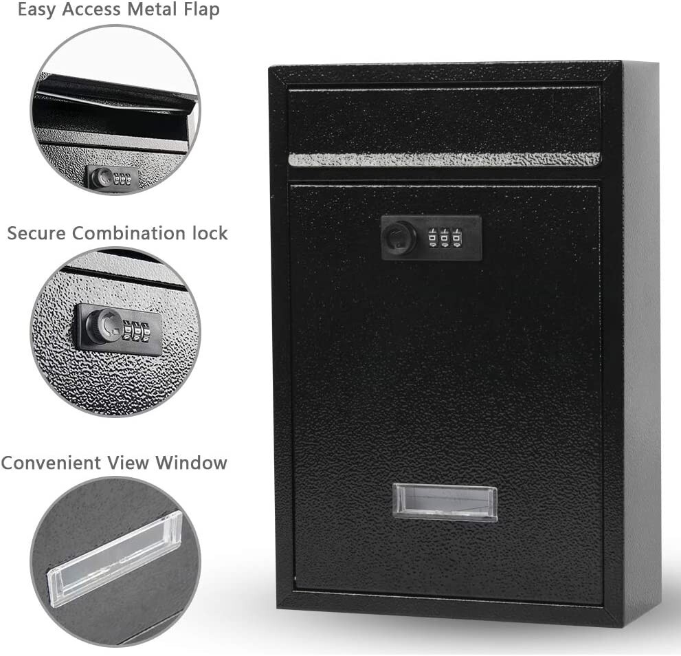 Mailbox Wall Mount With Lock Key Drop Box Parcel Cash Money Safe Mail Security