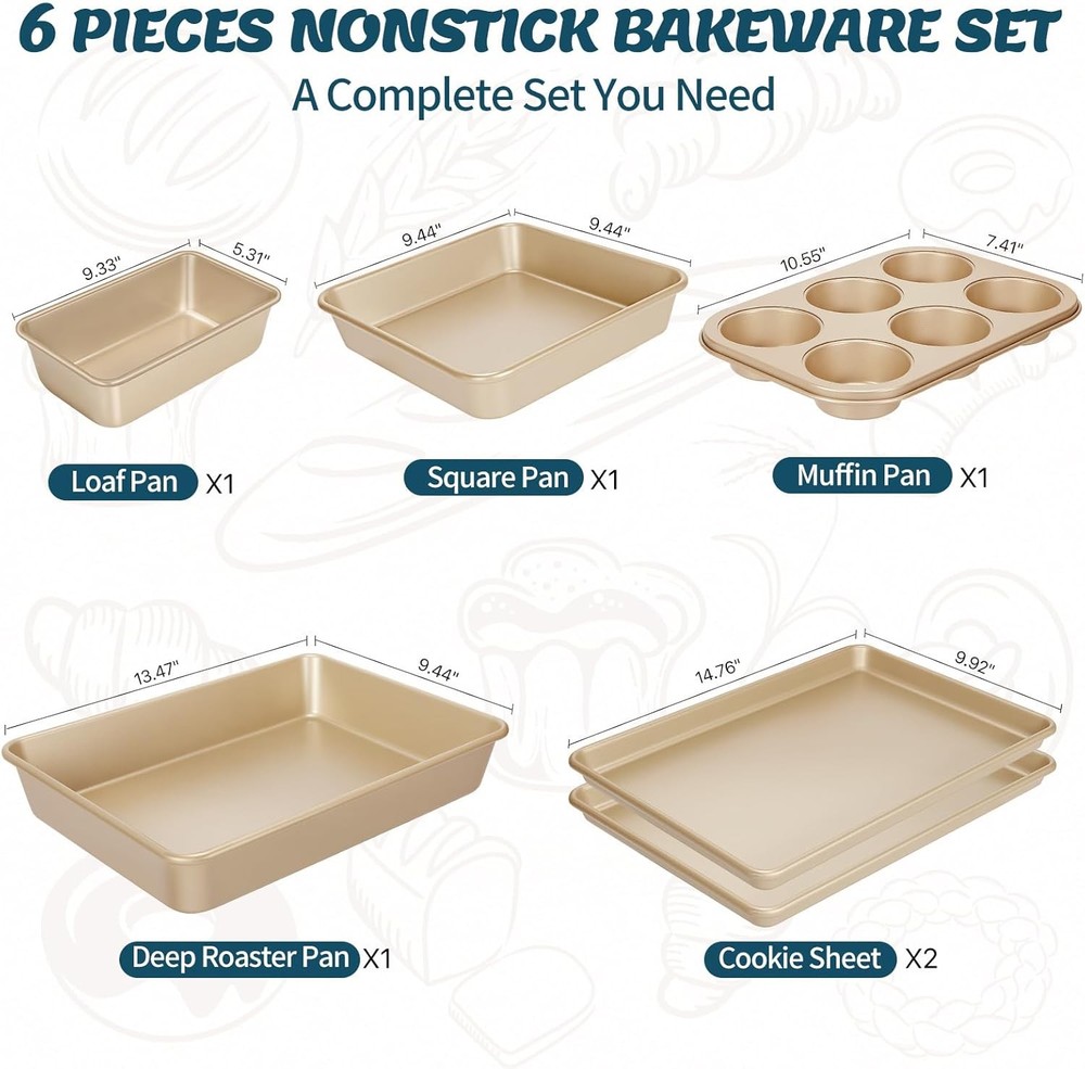 Baking Pans Set Nonstick Stackable Bakeware Sets Oven Pans Cooking 6 Pieces