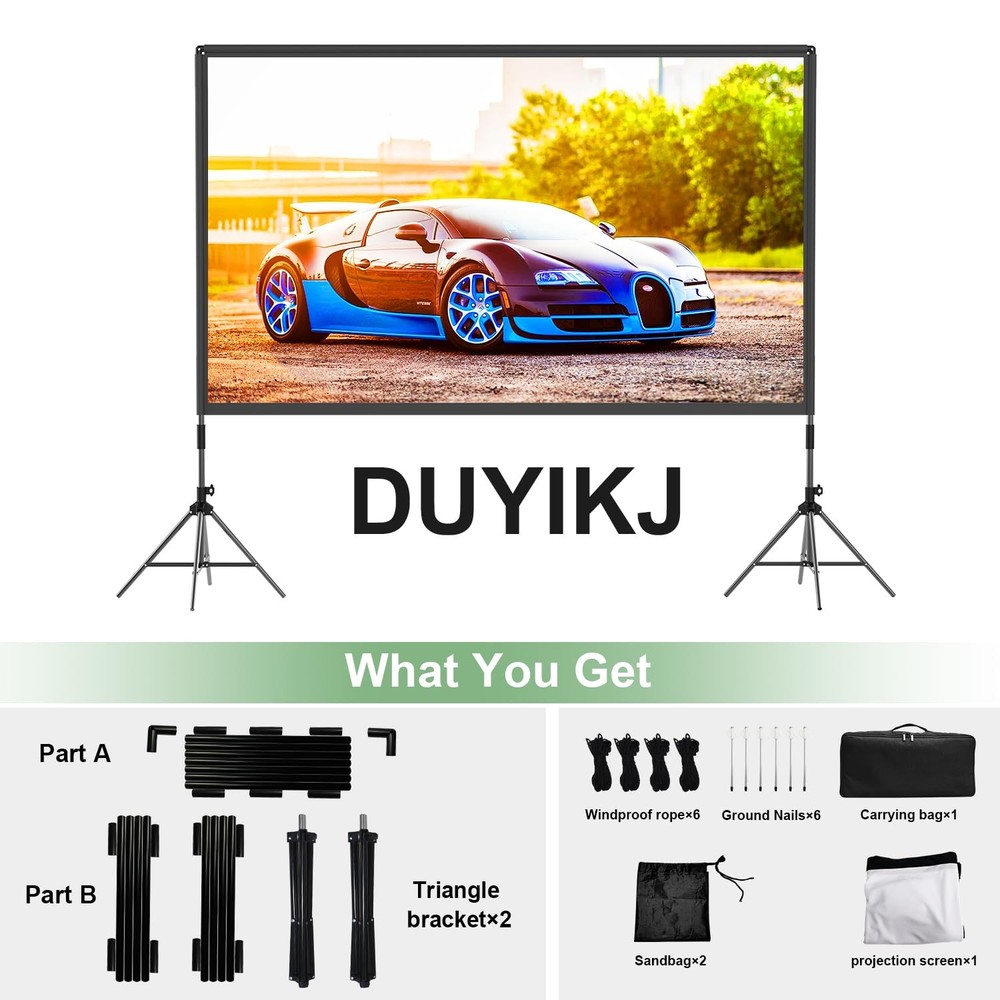 Projector Screen and Stand 120 inch,Portable Black Backing Projector Screen I...